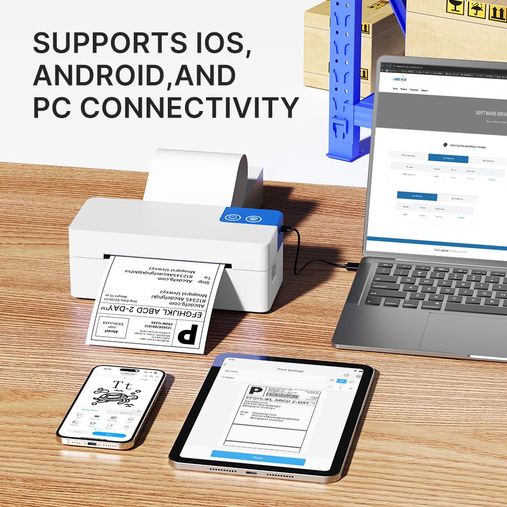 Stampante termica Bluetooth per etichette di spedizione, stampante termica diretta portatile 4x6, compatibile con iPhone, Android, Windows e Mac, ampiamente utilizzata per USPS UPS Amazon