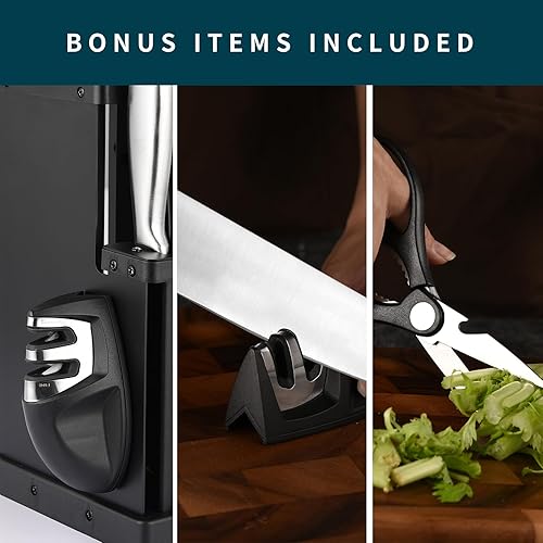 Miniatura 4 de Juego de cuchillos de 16 piezas con bloque, cuchillos de cocina alemanes de acero inoxidable con mango hueco, incluye afilador de cuchillos y