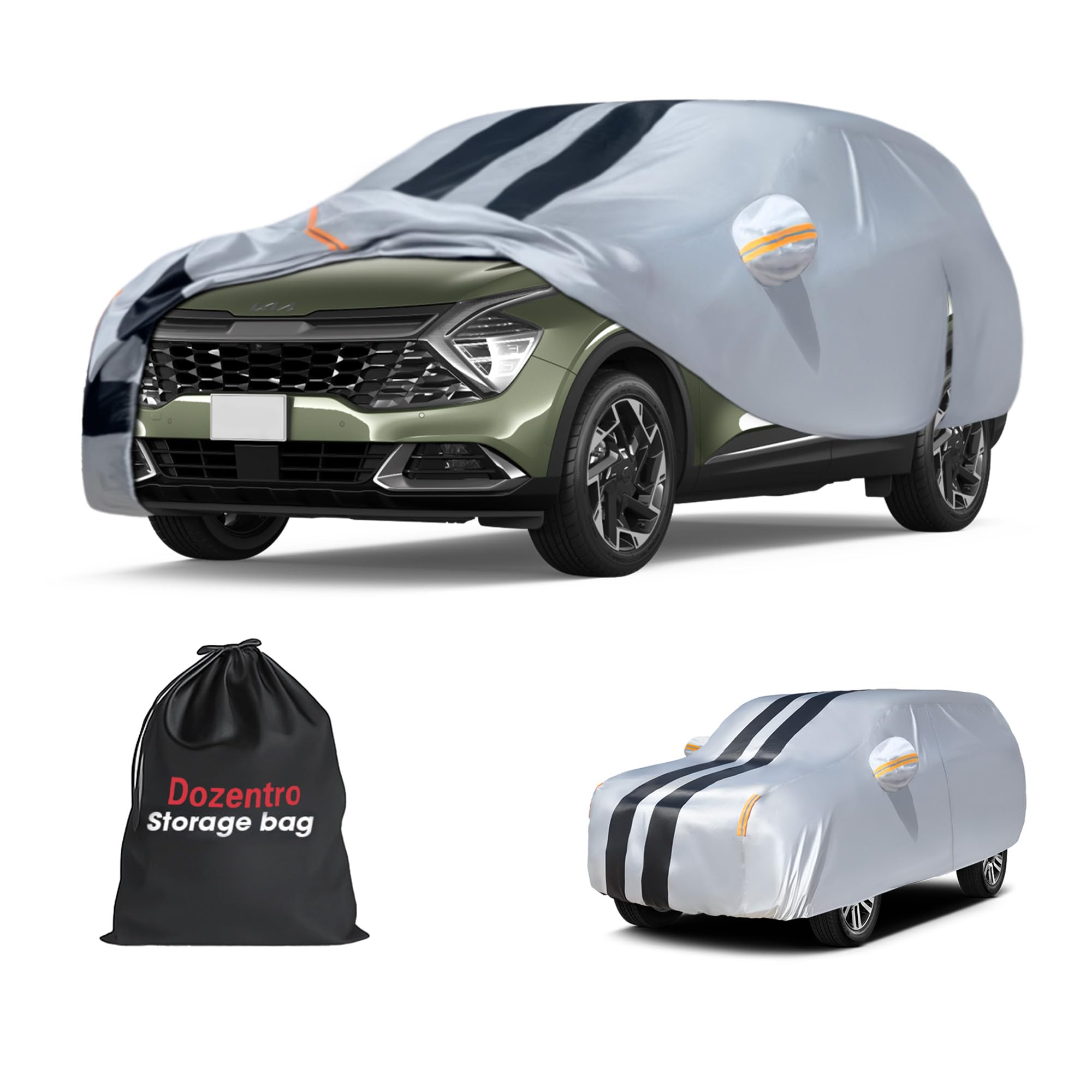 Multi-Layer Car Cover Custom Fit for Kia Sportage(2021-2026), 100% Waterproof All Weather for Automobiles, Gift with Towel, Heavy Duty Car Covers for Rain Sun UV Protection with Door Zipper