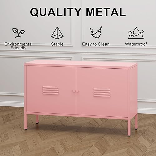 Miniatura 7 de Metal Accent Storage Cabinet for Bed Room,Living Room,Home,Hotel,Office,Garage,2-Tier, Removable Shelf (2 Door Accent Cabinet, Pink)