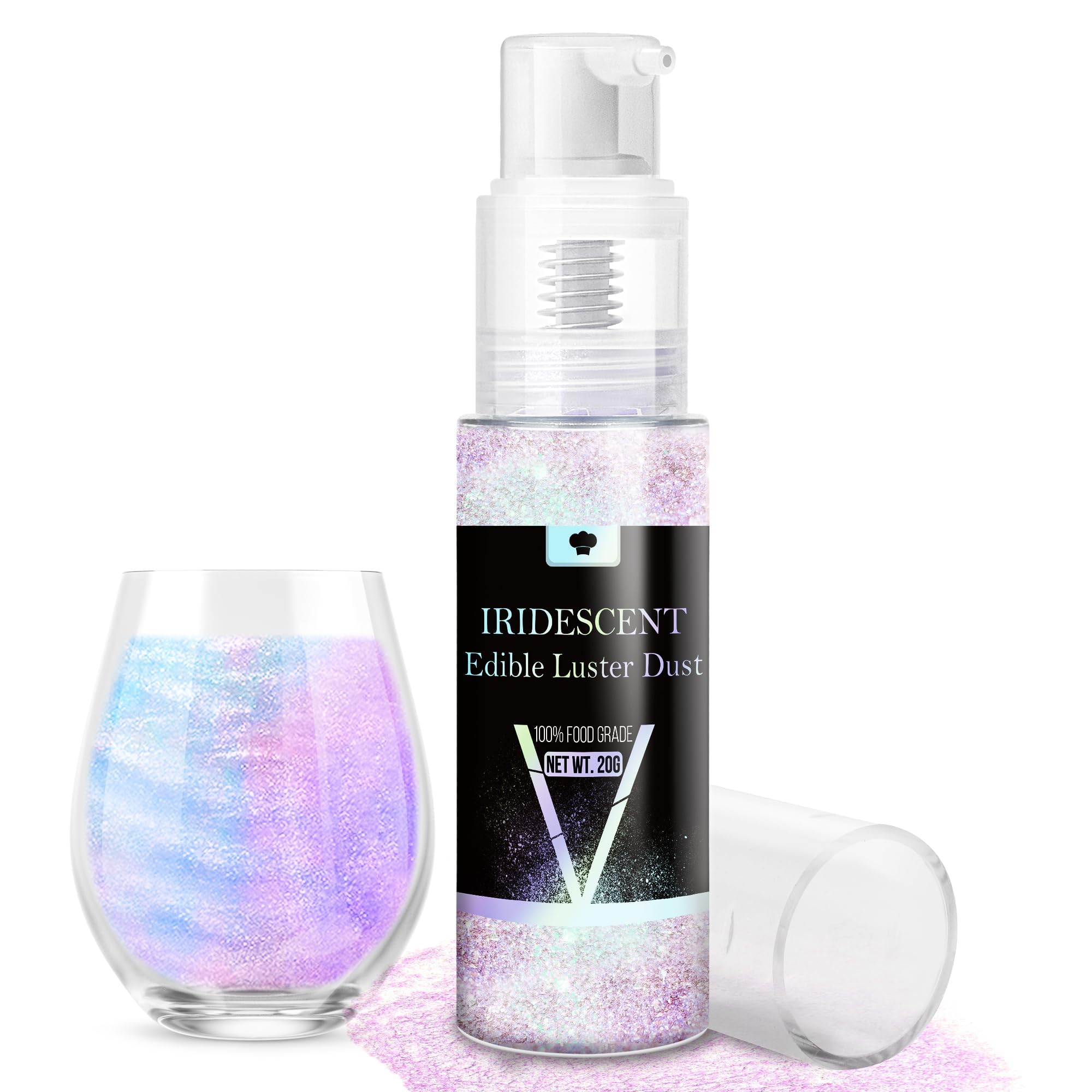Iridescent Edible Glitter Spray, 20g Luster Dust Edible Glimmer Powder for Sparkling Cocktails, Cake, Cupcakes, Wine, Beverage, Food Grade Shimmer Dust Powder for Baking, Drinks, Cookies Decoration