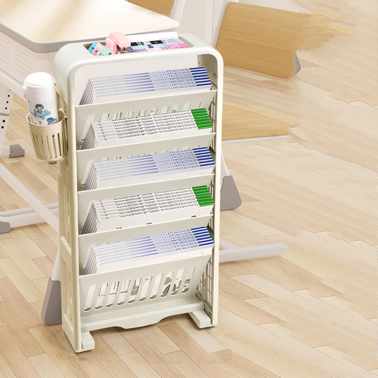 Wózek na kółkach książki Obrotowy i zdejmowany wielofunkcyjny wózek z tworzywa sztucznego Półka biurko Organizer kółkami(White)