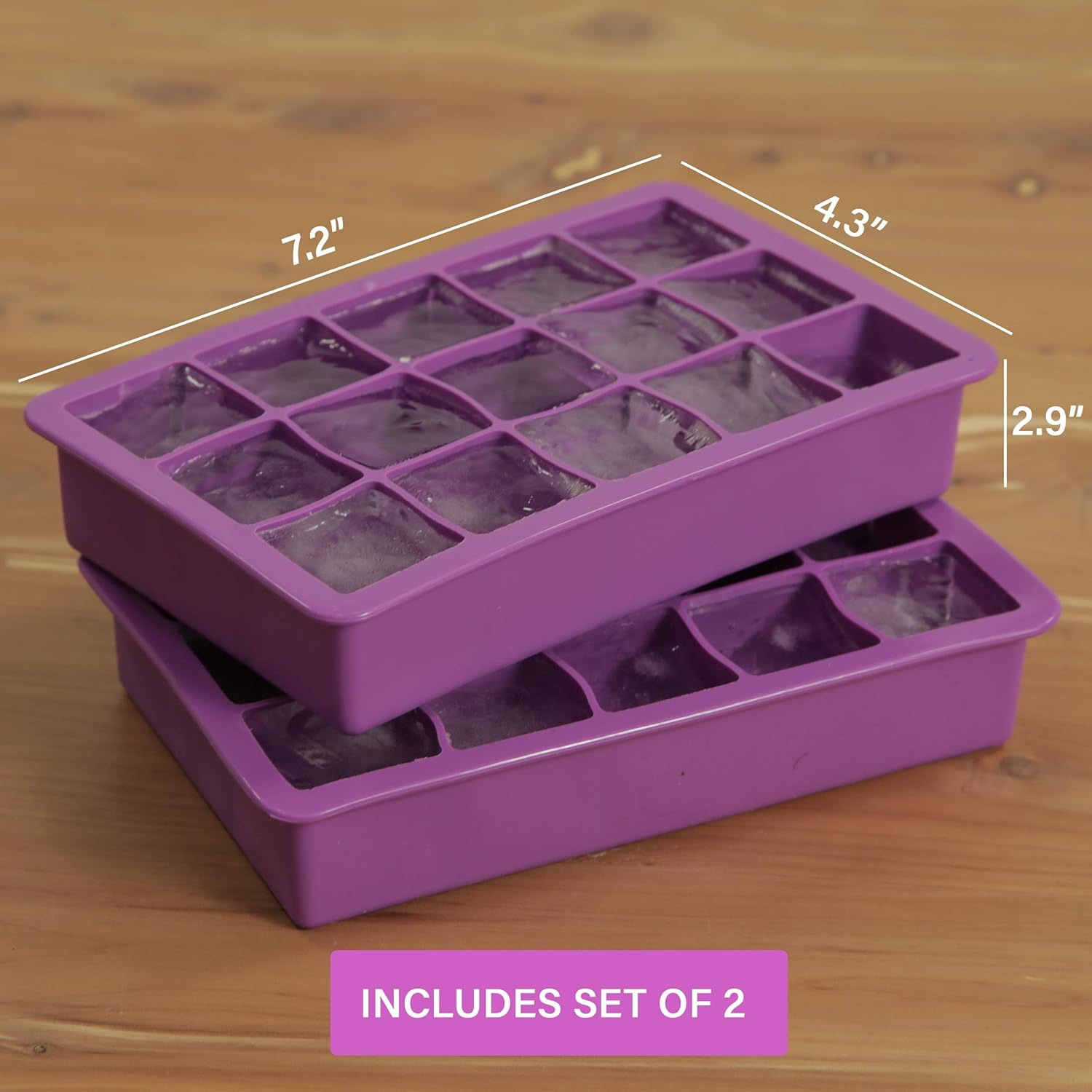 Ice Cube Mold Elbee 15-Cube Silicone Ice Tray (Set Of 2) - Make 30 Perfect Ice  Cubes - Purple Ice Cube Tray With Lid Elbee Coolest 15-Cube Silicone Ice Tray - 2-Piece Mold Set - Make