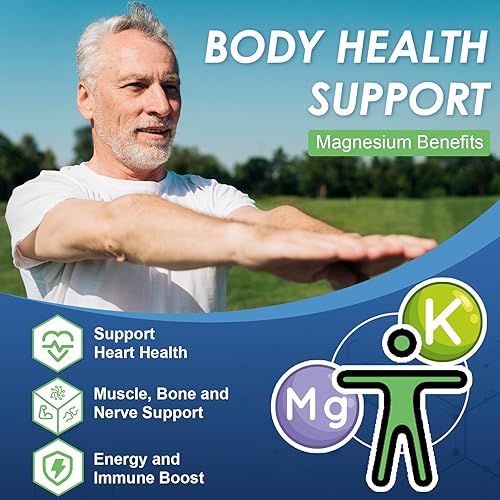 Miniatura 3 de NATURE TARGET Glicinato de magnesio 500 mg, magnesio quelatado con zinc y vitamina D3 para músculos, nervios y huesos, apoya la salud del corazón y