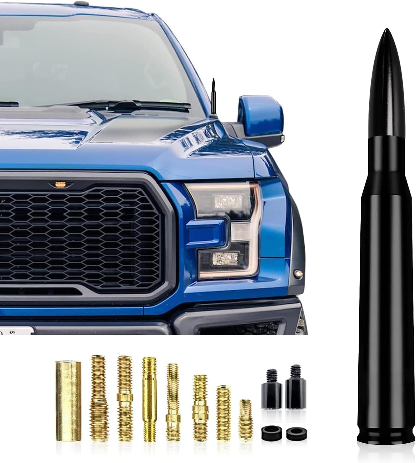 fasebeek 1 Pack Truck Bullet Antenna, Auto Antenna Mast, Trucks Accessories, Compatible with GM Chevy Silverado 1500 2500 3500 HD Avalanche GMC Sierra 1500 2500 3500 (Splice Black)