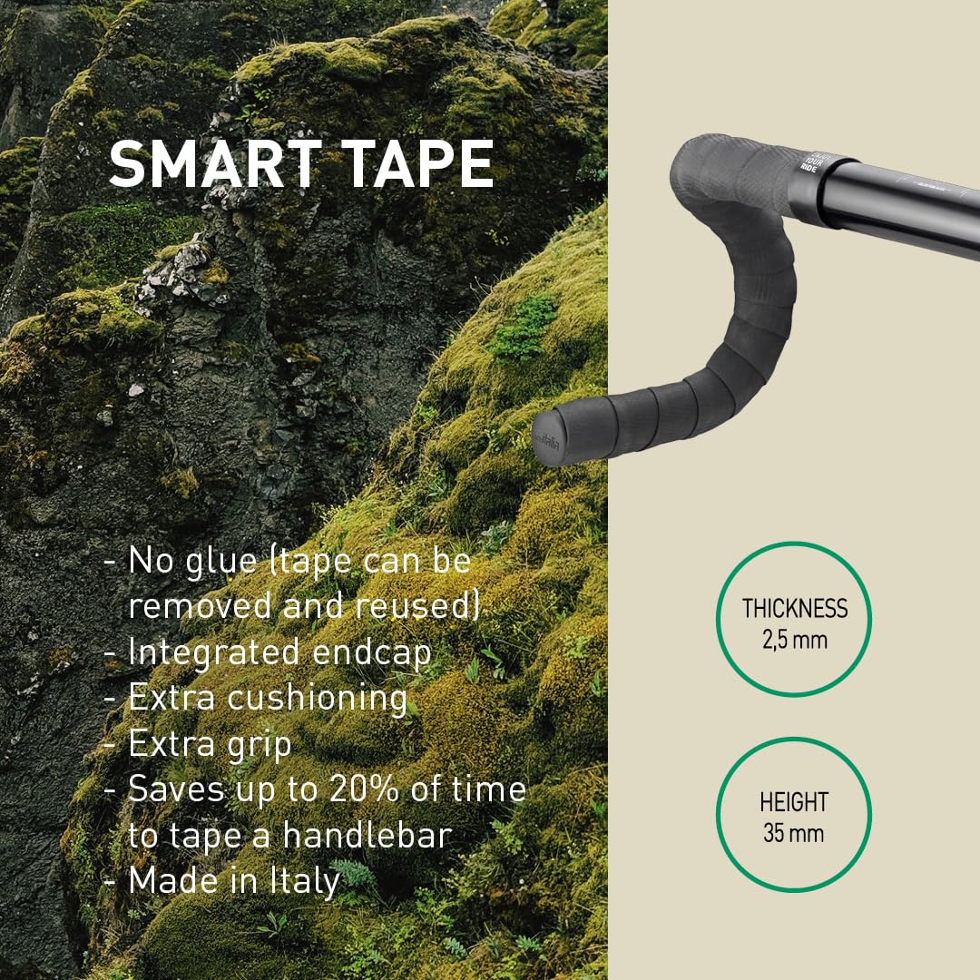 Selle Italia SMART TAPE – Owijka Na Kierownicę Szosową I Gravel, 100% Zrównoważona, Łatwa W Instalacji Bez Kleju, Recykling – Czarny