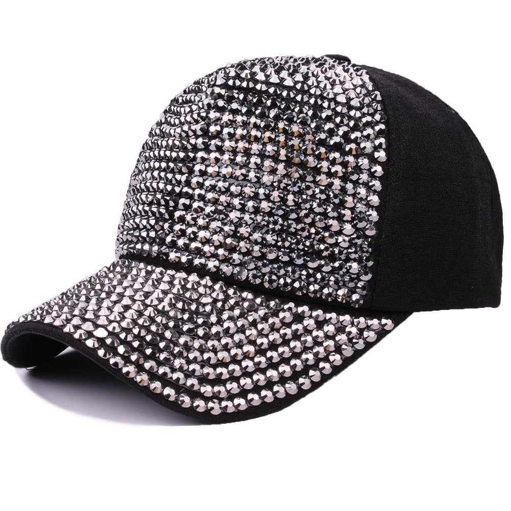 Women Studded Rhinestone Crystals Adjustable Baseball Cap Plain Sparkle Bling Denim Sun Hat