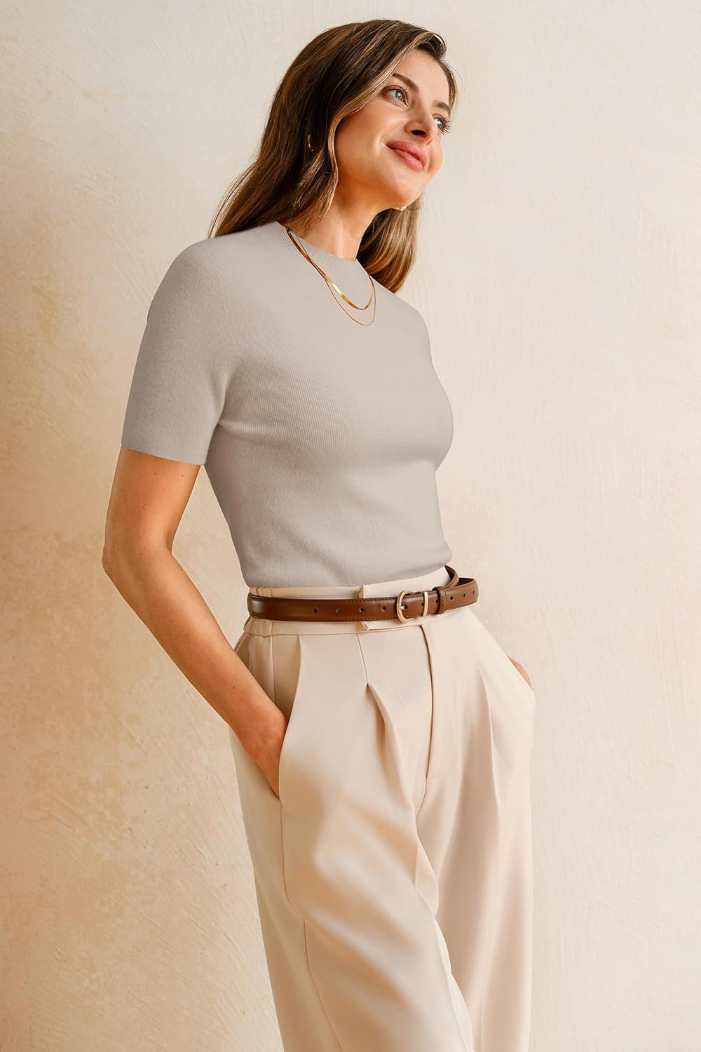 Arach&Cloz Women's Wool Blend Spring Seamless Rip Resistant Tops Opaque Business Casual Shirts - Image 3