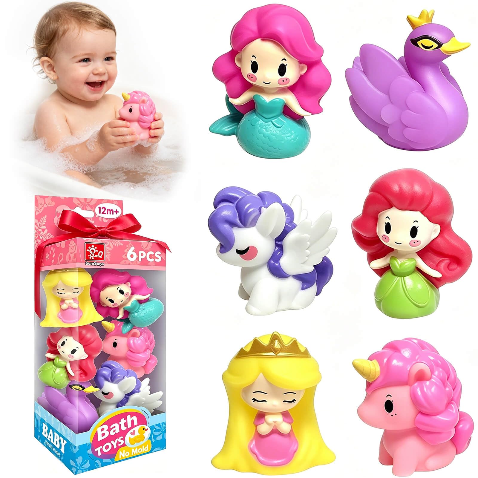 YOTOY Bath Toys for Toddler Mermaid Toys 6 Pack Bath Toy No Hole No Mould
