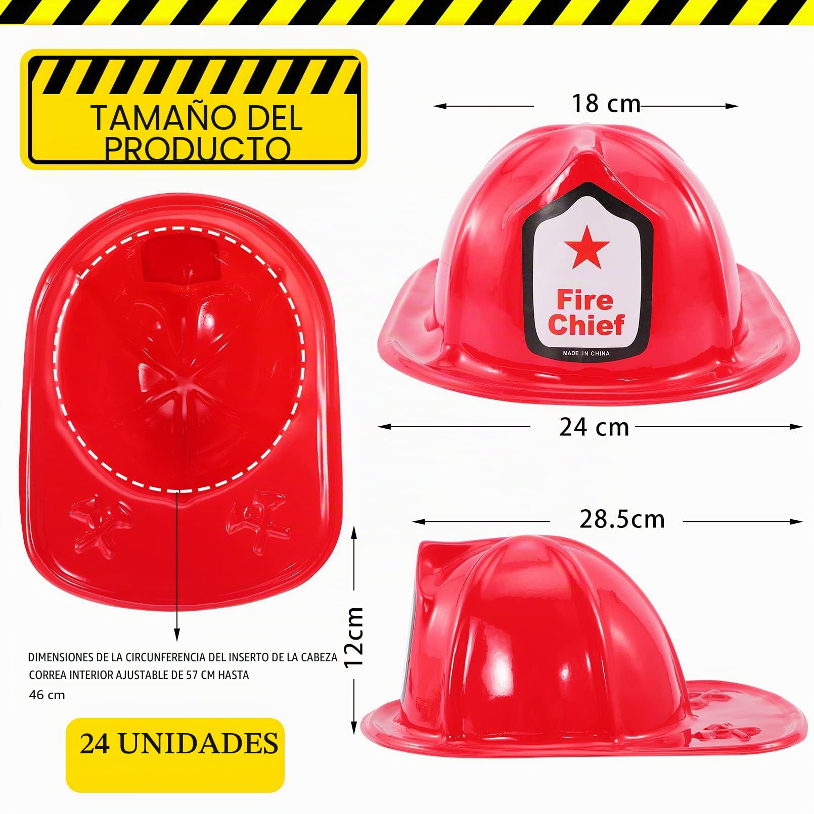 24 piezas de casco de bombero para niños, casco de bombero rojo, sombrero de bombero para niños y adultos