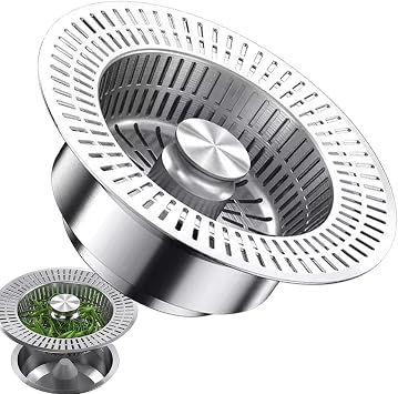Multi-Layer Rubber Washers, Sink Drain Stopper Filter, Kitchen Sink Drain Plug, 4.3 x 1.6 inches 11 x 4.1 cm, Stainless Steel Fast Drainage Sink Plug for Efficient Water and Easy Installation in