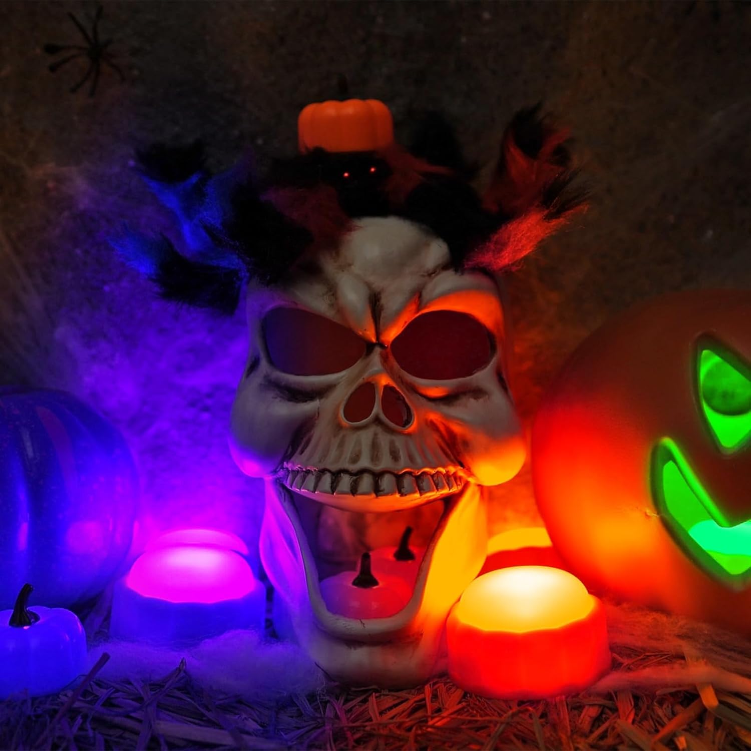 Homemory Halloween Bright LED Pumpkin Lights, Color Changing with Remote Control and Timers,Jack O'Lantern Lights Battery Operated for Halloween, Fall Decorations, Orange, Set of 4
