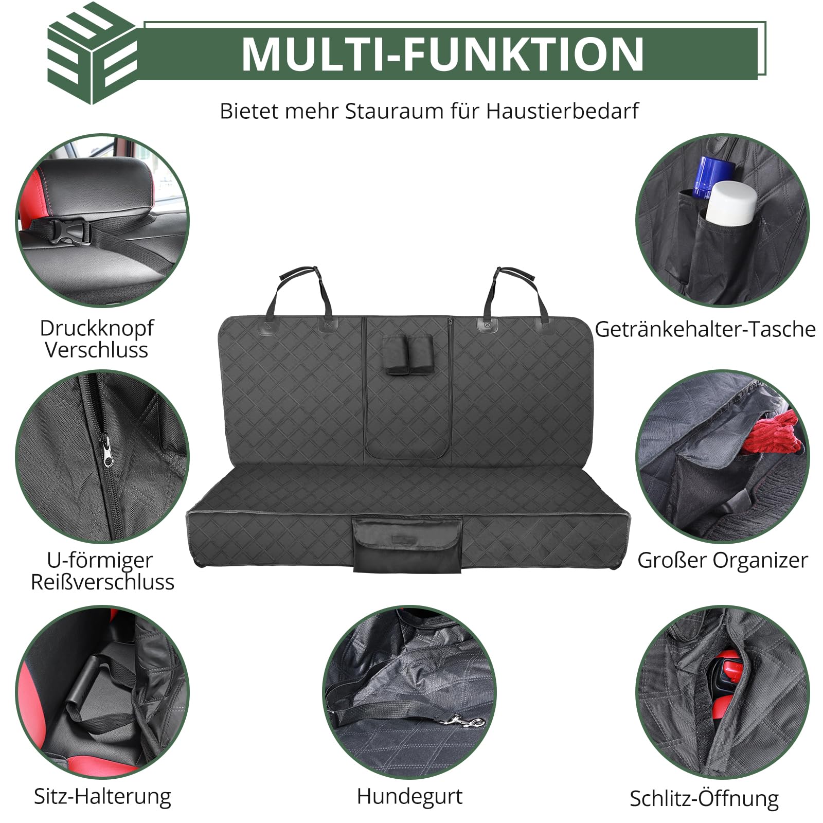EYPINS Hundedecke Auto Rückbank Kratzfeste, wasserdichte Autoschondecke Hund Rücksitz, rutschfeste, waschbare Hundeschutz Rückbank mit Hundegurt, Innenschutz für Auto LKW SUV| 137x125cm| Universal