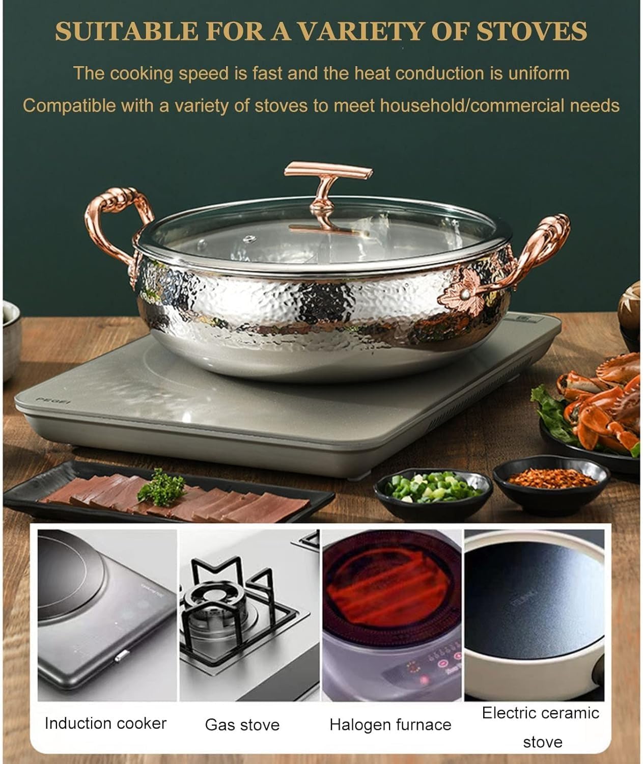 Stainless Steel Shabu Shabu Hot Pot, Multifunction Chinese Dual-Sided Hot Pot with Divider and Lid, Soup Cookware for Home Party Family Gathering[Energy Class A] (Color : Clear Soup Pot, Size : 28cm