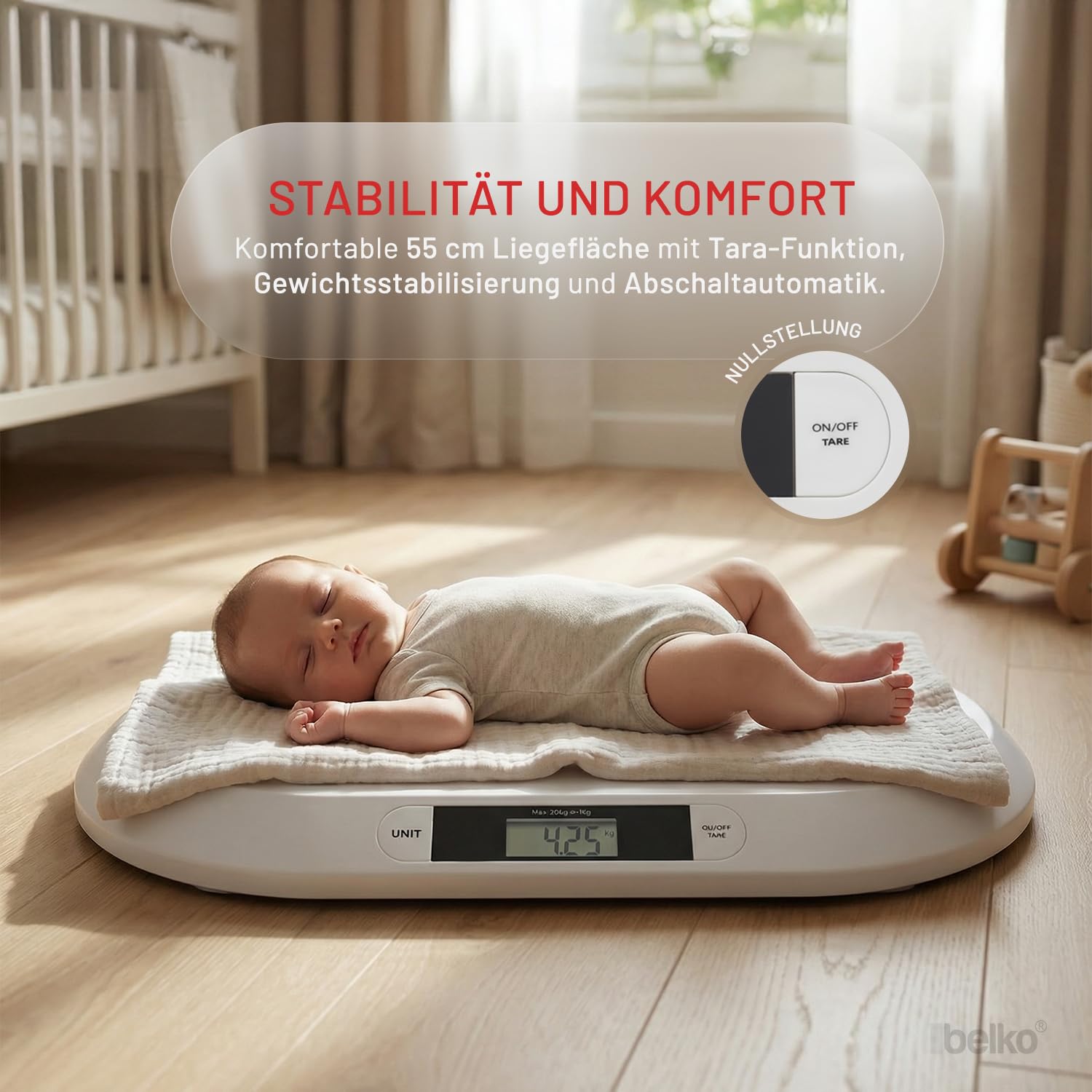 Belko® Digitale Babywaage – Flache Stillwaage bis 20 kg für Babys, Kinder & Tiere – Präzise Säuglingswaage & Tierwaage mit LCD-Display