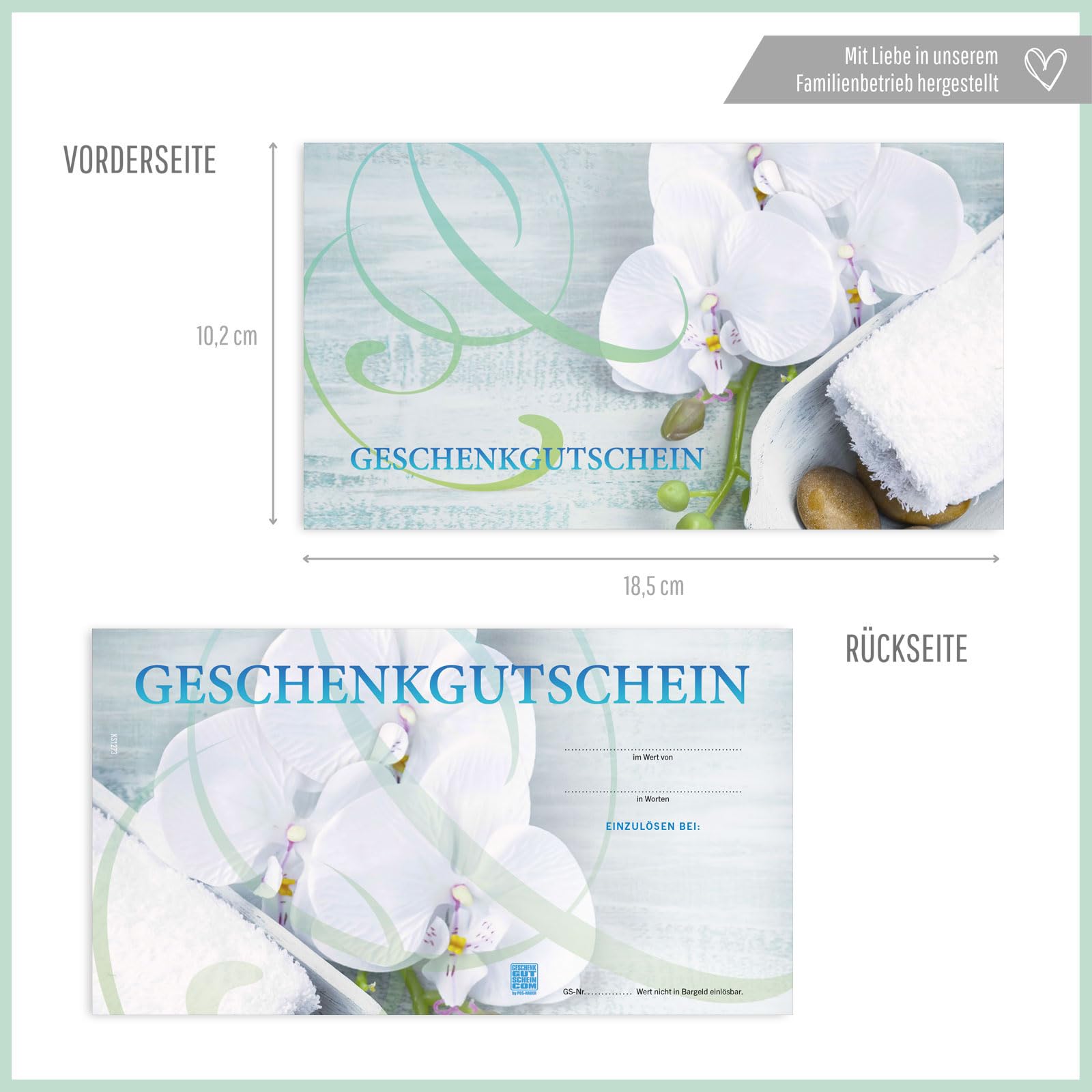 Gutschein-Set. 50x Gutschein + Kuvert + Schleife. Für Kosmetiksalon Kosmetik Wellness Spa Massageinstitute, blanko zum selber Ausfüllen.
