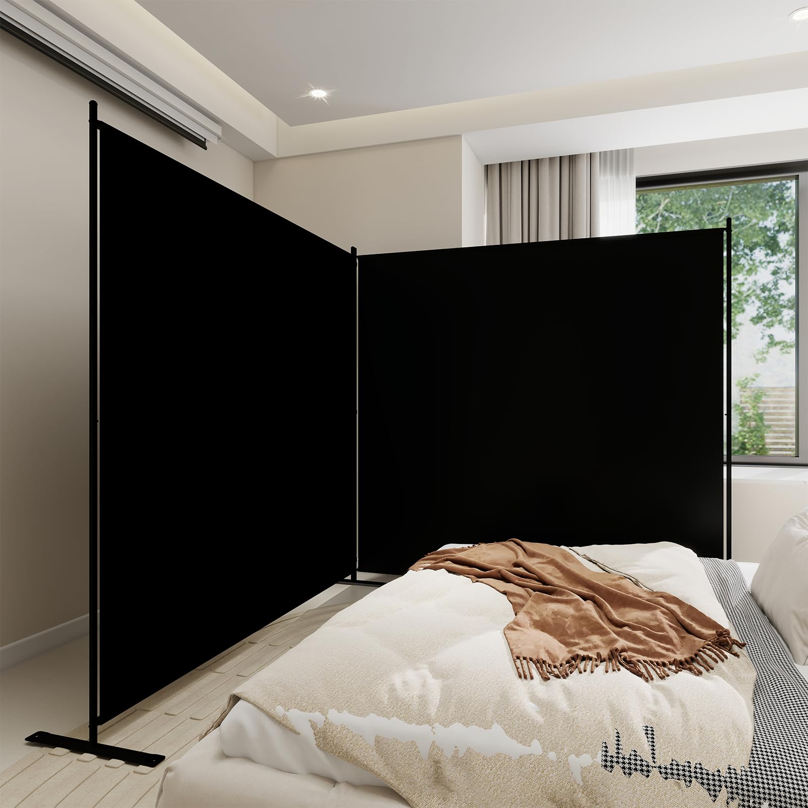 T&Jero 2-Panel Faltbarer Raumteiler, Tragbarer Sichtschutz Für Zuhause Und Büro, Freistehende Raumtrennwand Für Schlafzimmer, Wohnzimmer, Studio, 360cm Breit X 180cm Hoch, Schwarz