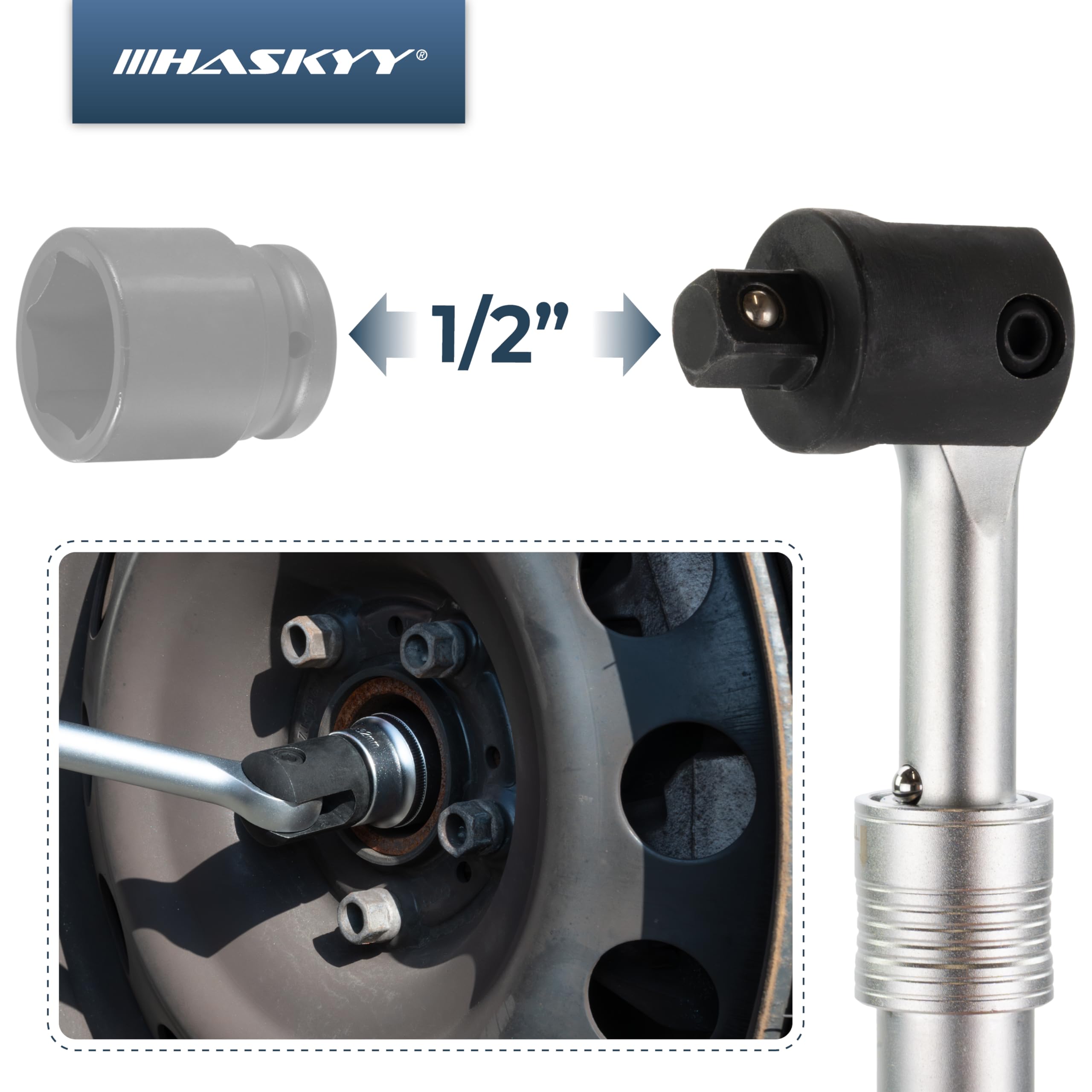 HASKYY Gelenkgriff 1/2 Zoll Ausziehbar Gelenkschlüssel 50-64cm Teleskop Gelenkhebel mit Drehmoment 768NM Schiebegriff mit Gelenk
