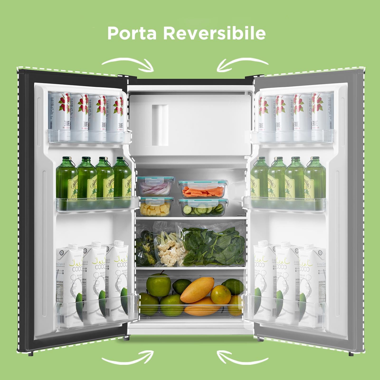 COMFEE' RCD80DK3(E) Frigorifero con Congelatore 80 Liter, Frigo Monoporta, Bassa Rumorosità 39db, Porta Reversibile, Compressore Inverter, Luce LED, Adatto per Casa, Ufficio, Camera, Nero