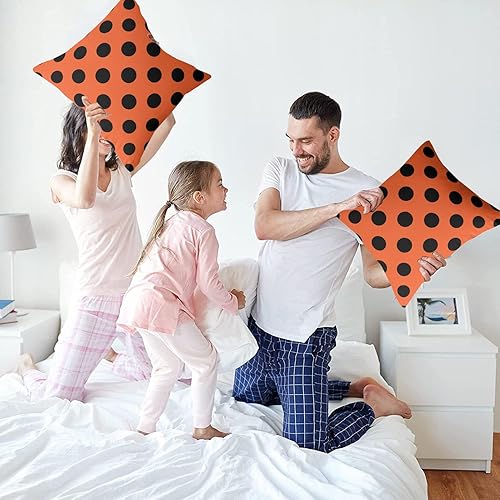 Miniatura 6 de Fundas de almohada de lunares negros sobre naranja de 16 x 16 pulgadas, fundas de almohada decorativas rústicas y cuadradas para decoración del sofá