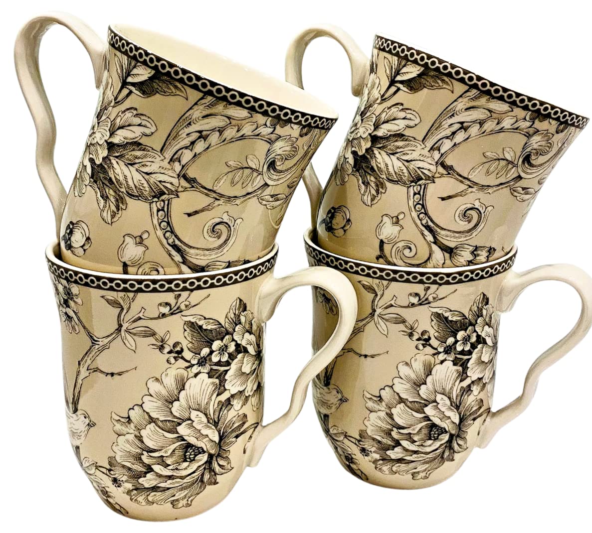 Amazon.com: Famous Maker 222 Fifth Adelaide Antique White Toile Coffee Mugs  | Set of 4 | Fine China / Porcelaine Diameter: 3.5inch | Height: 4.25inch |  12 fl. oz. : Home & Kitchen