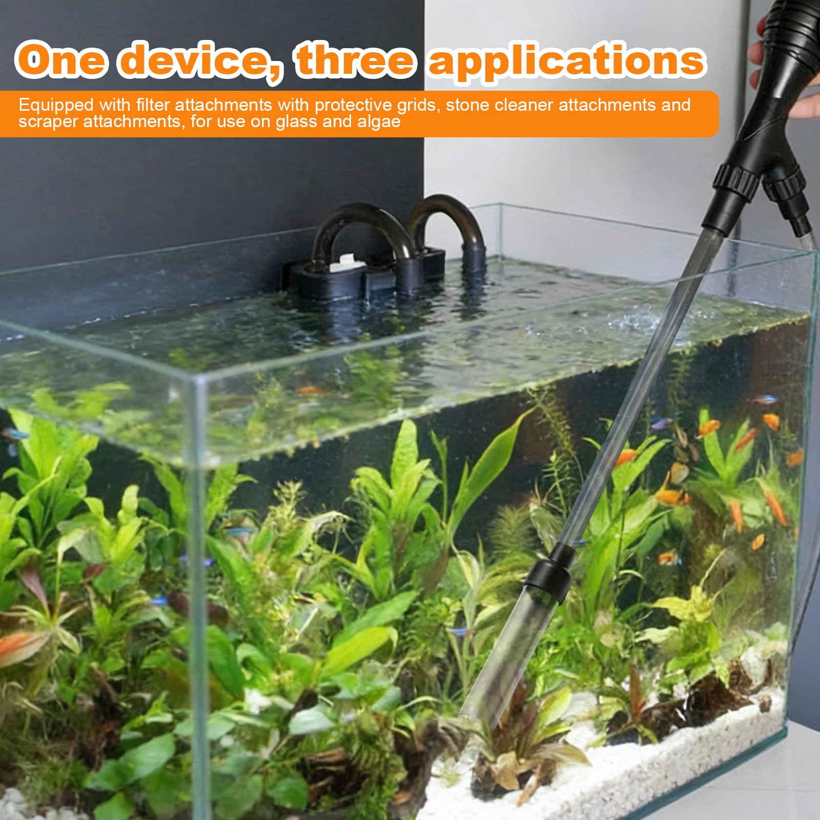 Mulmsauger Aquarium, 3 in 1 Aquarium Sauger mit 2 m Schlauch Wasserwechsler Starke Saugkraft für einfache Reinigung von Kies Bodenschlamm und Fischwasserglas