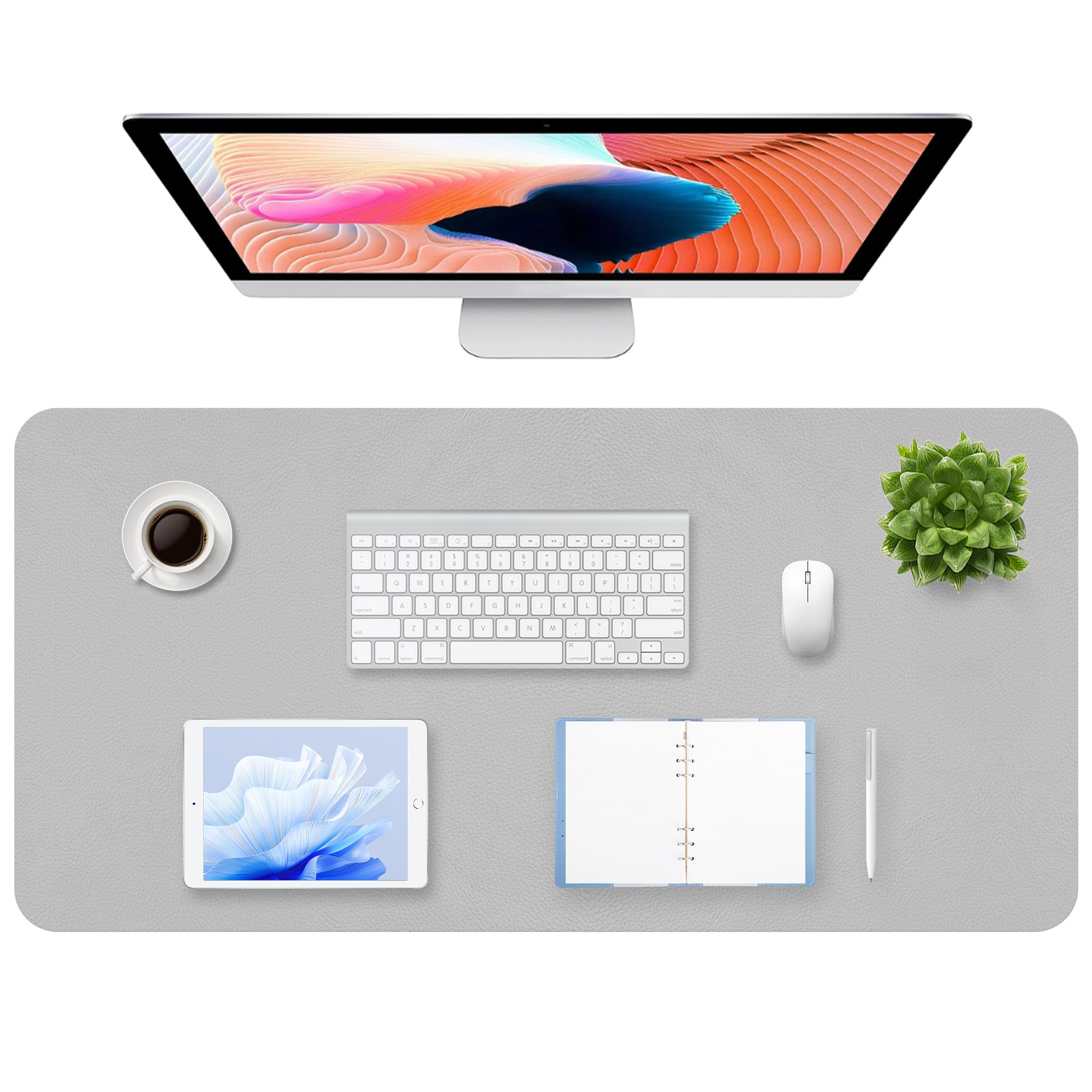 Gimars Leather Desk mat 60 x 35 Large Mouse mat Desk Light Grey PU Leather Desk Pad Protector with Suede Base, Non Slip Waterproof Desk Writing & Mouse Mat for Office Laptop Keyboard