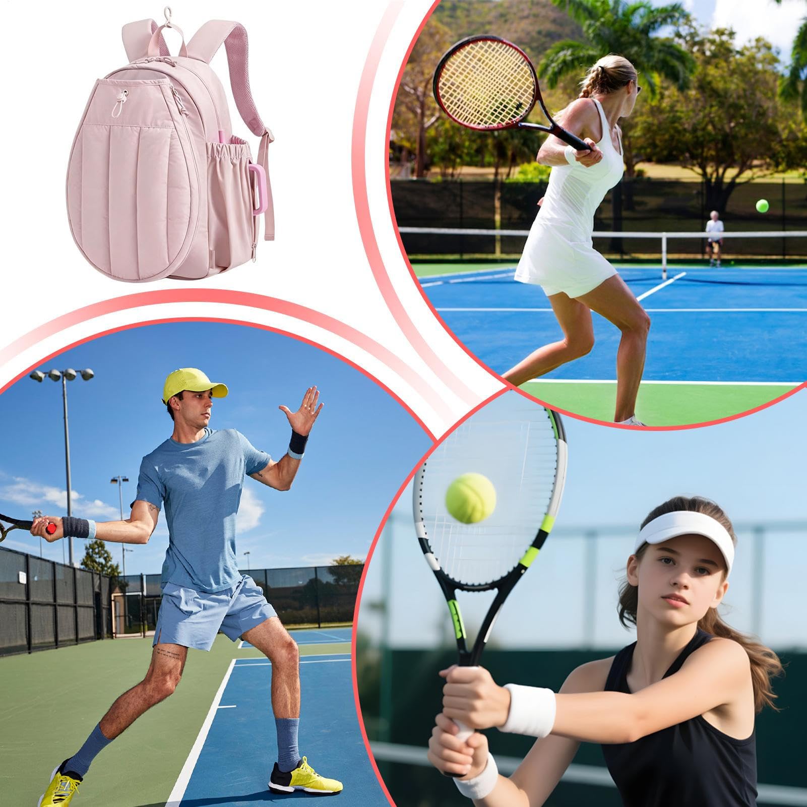 Borse Da Tennis Femminili Grande Organizzatore Trapuntato Isolato | Zaino Per Racchette Da Tennis Per Scarpe Attrezzatura Sport Palestra Fitness Viaggio Outdoor Indoor Allenamento Quotidiano