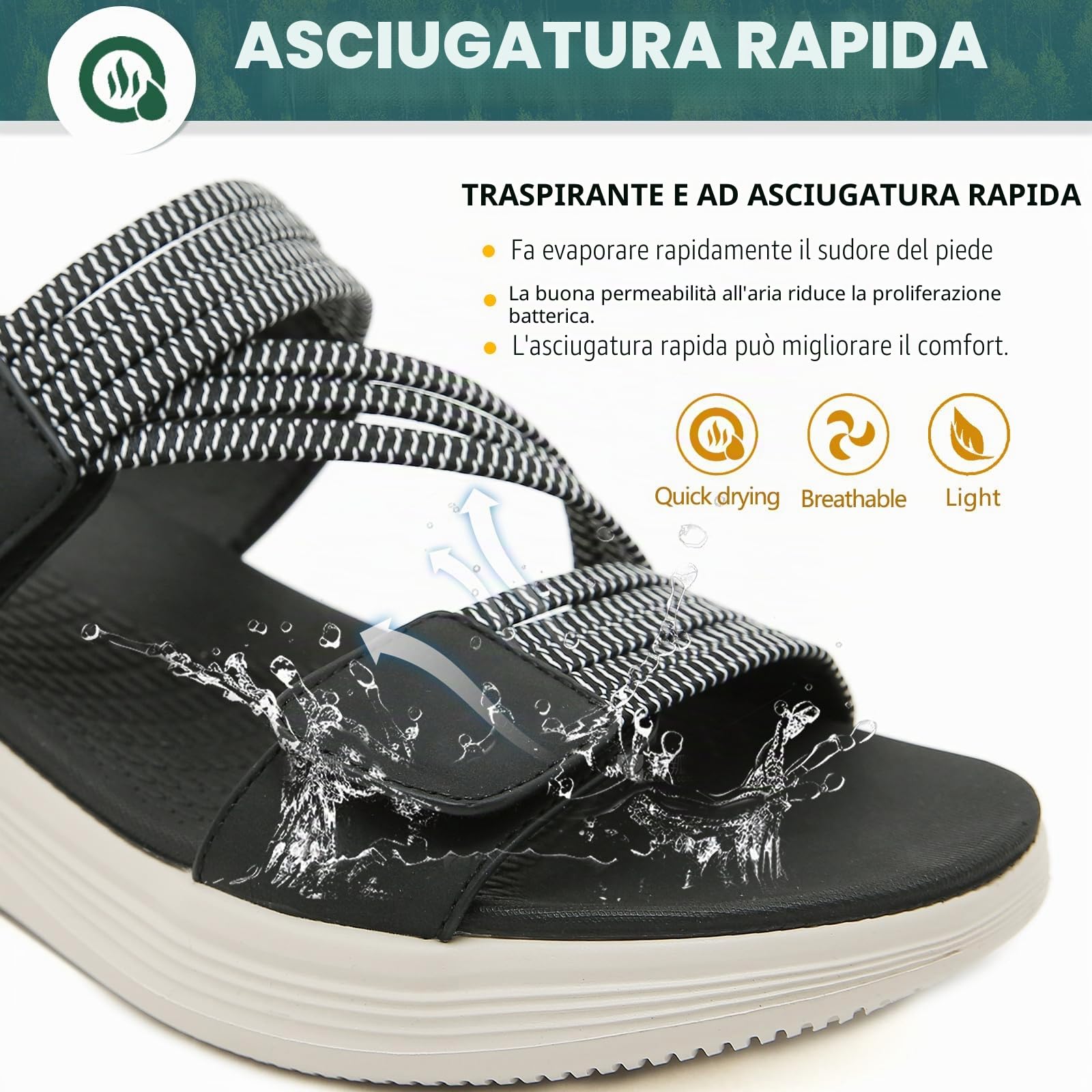 Sandali Sportivi Donna Estivi Supporto Ortopedico, Nero 38 | Antiscivolo, Camminata, Pantofola Confortevole, Aperta Scarpe