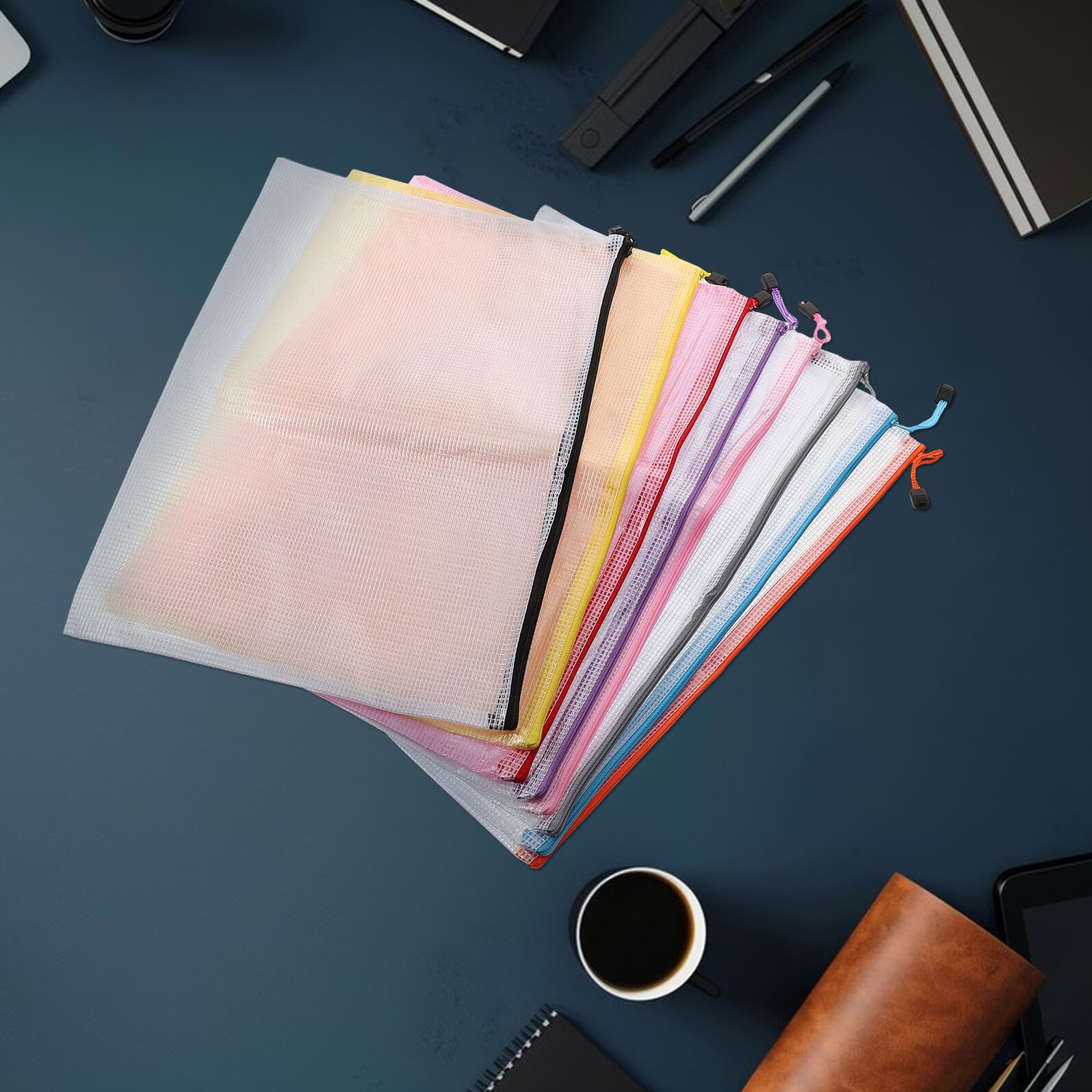 Mipcase 16 pezzi Buste Documenti in Rete Trasparente con Chiusura Zip Organizer Documenti Tasche Colorate per Ufficio e Scuola Custodia Pratica per Carte e Materiale di Cancelleria