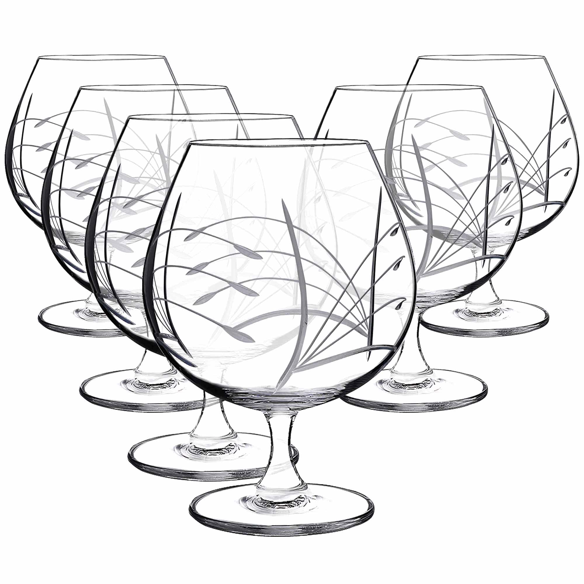 Gala&K | Juego 6 Copas de cristal para coñac o brandy | Talladas a mano | Colección GASTRO.