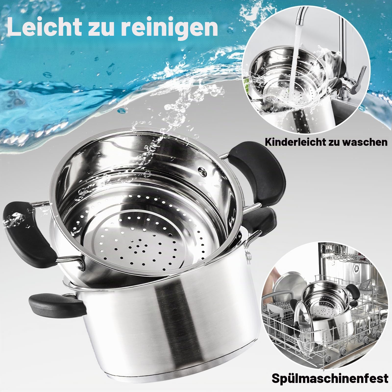 ZENFUN Edelstahl Dampfgartopf mit Korb, 1,6 Liter Suppentopf mit Glasdeckel, Mini Dampftopf Kochgeschirr mit Griff für Gemüse, Soße für Herd, Induktion, Gas, Elektro, Grill