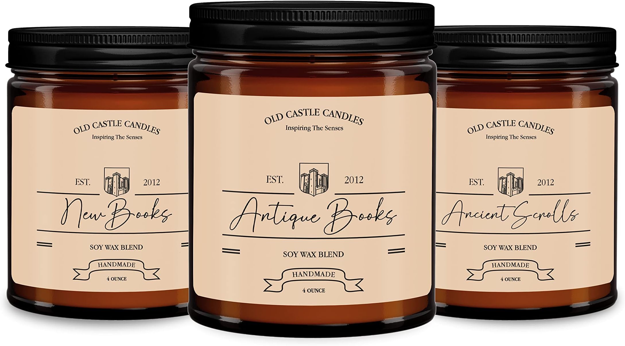 Book Candles The Library Set - 3, 4 Ounce Handmade Soy Candles