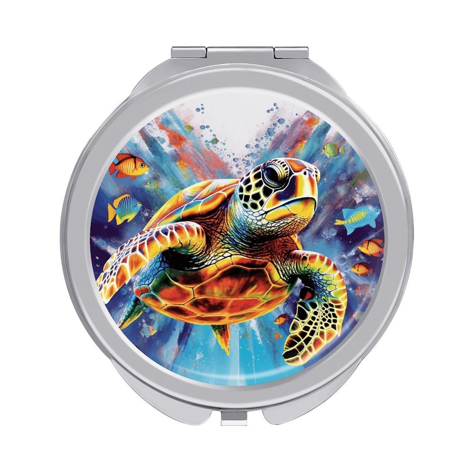 JTREHY Colorful Sea Turtle Makeup Mirror Portable Folding Mirror Compact Travel Mirrors 2-Sided Round Pocket Mirrors Cute Handheld Beauty Mirror for Handbag Purse for Women Gift