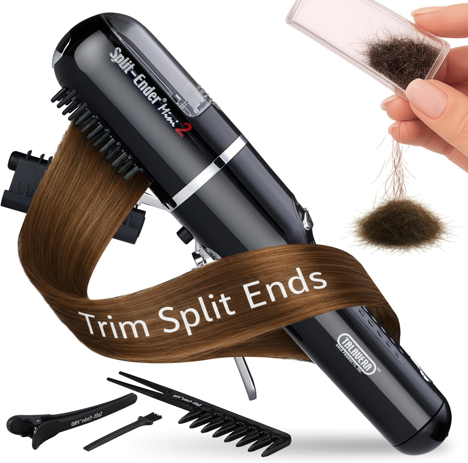 Split Ender Mini 2 - Cordless End Trimmer, Solution for Dry and Damaged Hair, Rechargeable for Broken and Brittle Ends, Styling Tool - Black