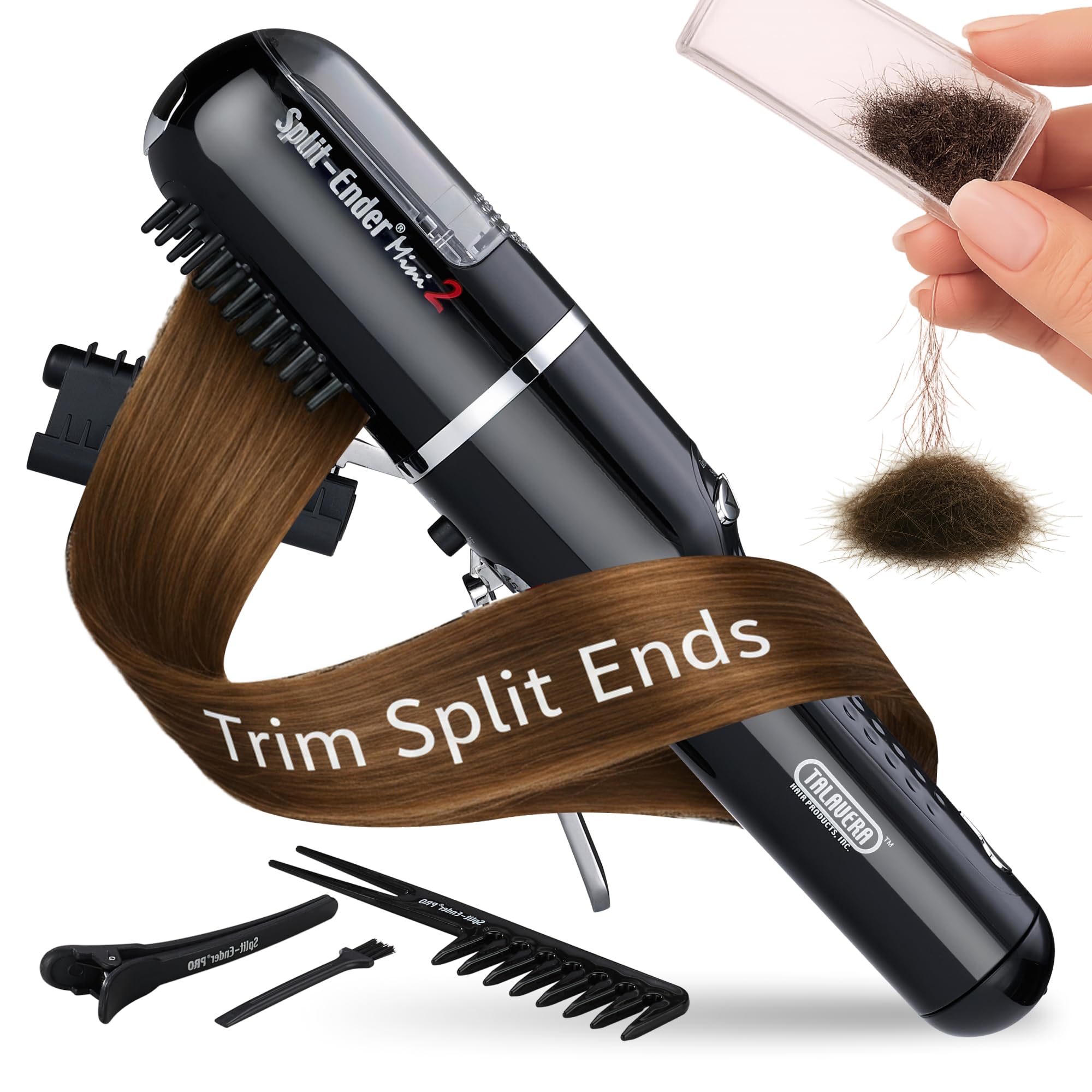 Split Ender Mini 2 - Cordless Hair Trimmer for Split Ends and Damaged Hair, Rechargeable Hair Styling Tool - Black