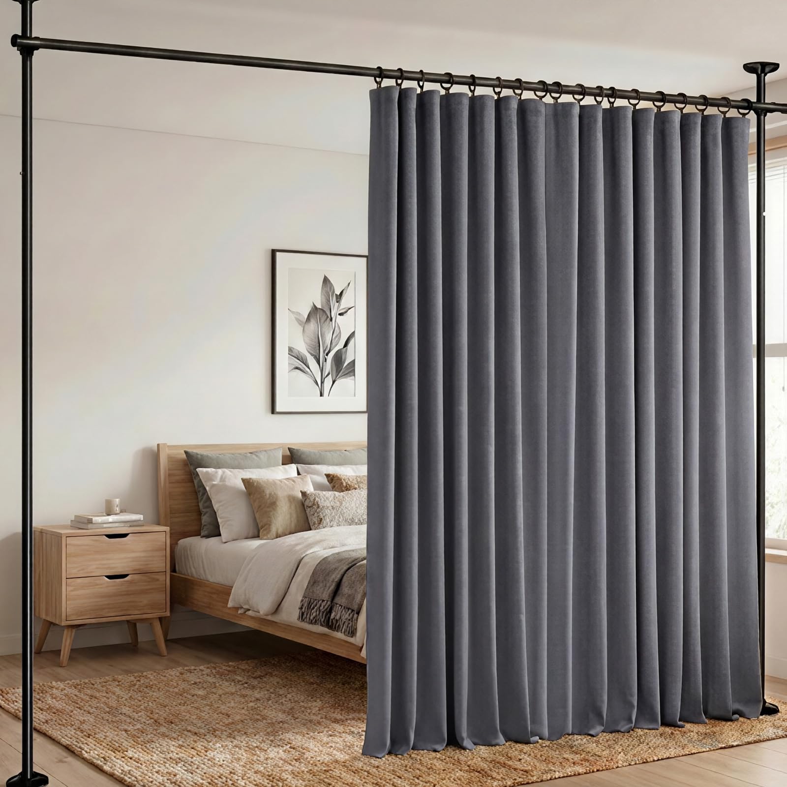 hoeflife Raumteiler Vorhänge Verdunkelung Boden bis Decke Vorhang mit Haken Wandhalterung Schiebetür Vorhänge Deckenhalterung Extra Breit Vorhang Wandteiler für Raumtrennung (Grau, B 254 x H 308 cm)