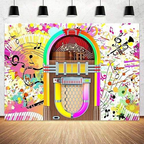 Miniatura 5 de Telón de fondo colorido para notas musicales, grafiti, instrumento musical, fiesta, fotografía, fondo retro de los años 80 y 90, telón de fondo de 7