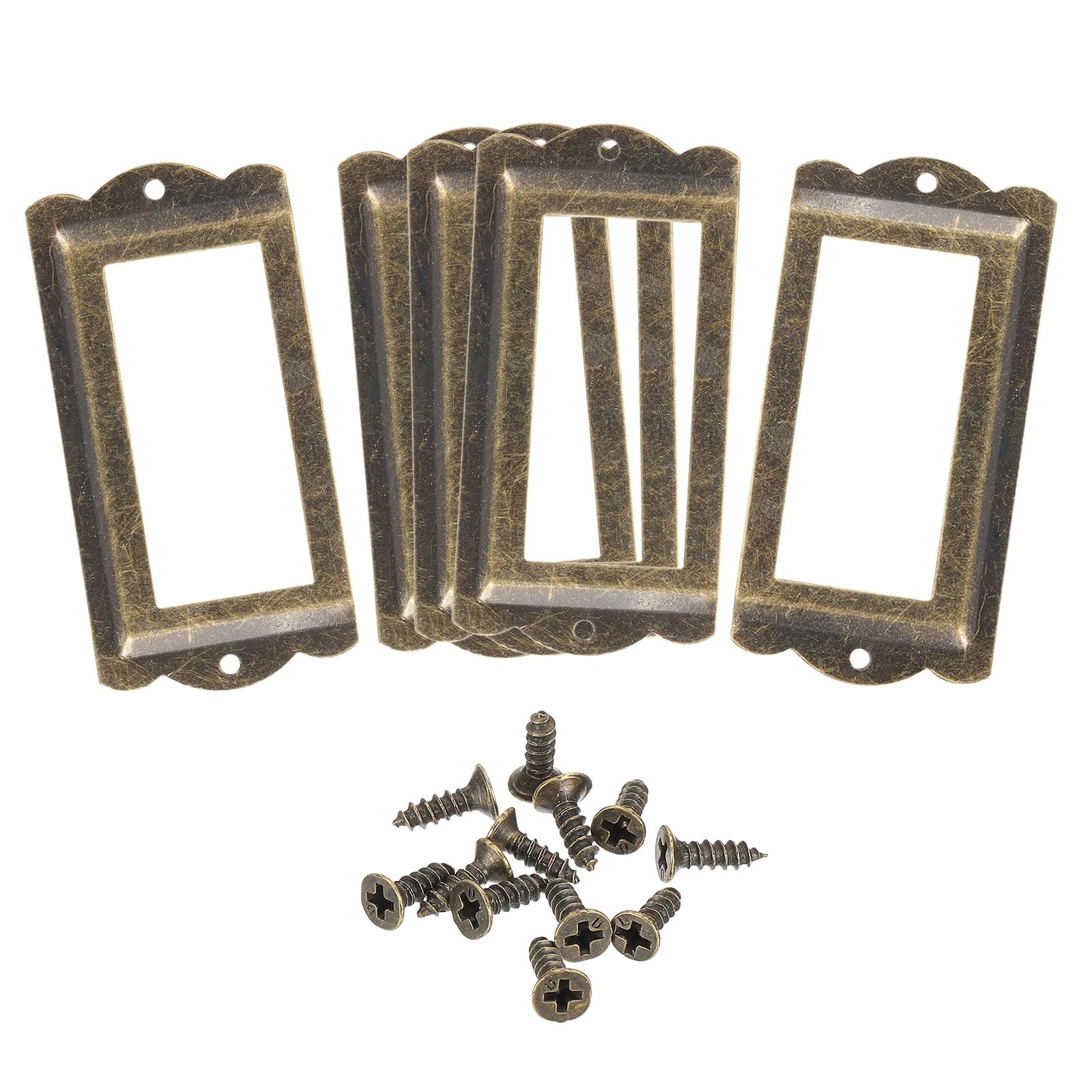 sourcing map Metal Label Holders, 85x40mm 5pcs File Name Card Tag Label Holder Frame for Office Library Drawer Cabinet Shelves, Bronze Tone
