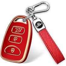 QBUC for Hyundai Key Fob Cover with Keychain,Compatible with Hyundai Elantra Sonata Accent Tucson Kia Forte Optima Rondo Sorento Spectra Genesis Red, Golden Edge