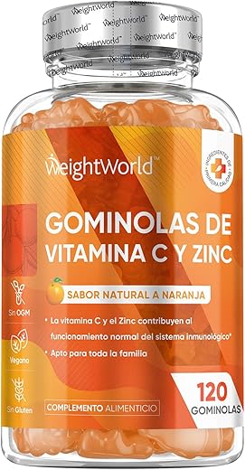 Vitamina C y Zinc 206 mg - 120 Gominolas con Sabor Natural a Naranja - Gomitas Veganas, Sin Gluten y Sin OGM para 2 Meses