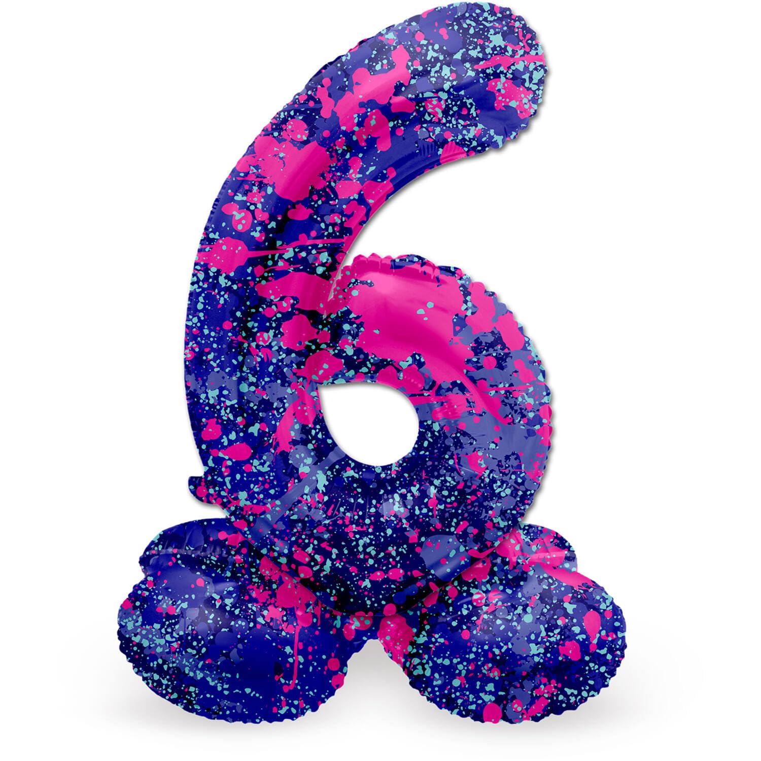 Folat 63926 Standing 6 Paint Splash Purple Space 72 cm Birthday Decoration Balloon Number No Helium Required, Multicoloured, Standard Size