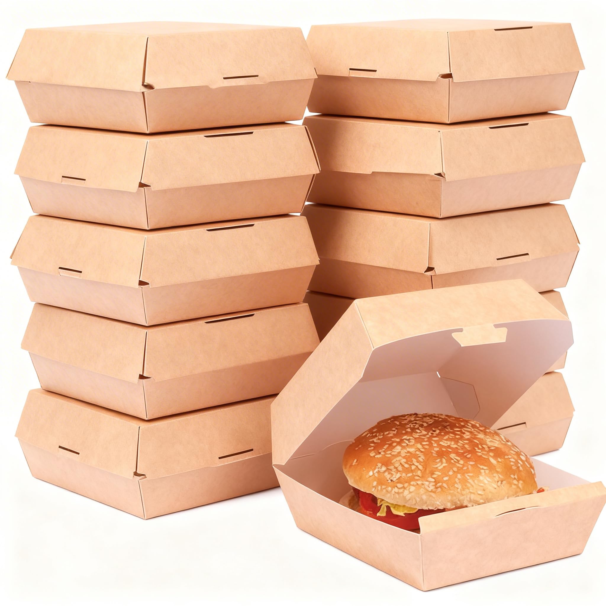 Envases para Hamburguesa de Cartón Kraft 600 uds de 13,50x12x7 cm Reutilizable y Lavable para Restaurantes y Eventos Mantiene la Temperatura