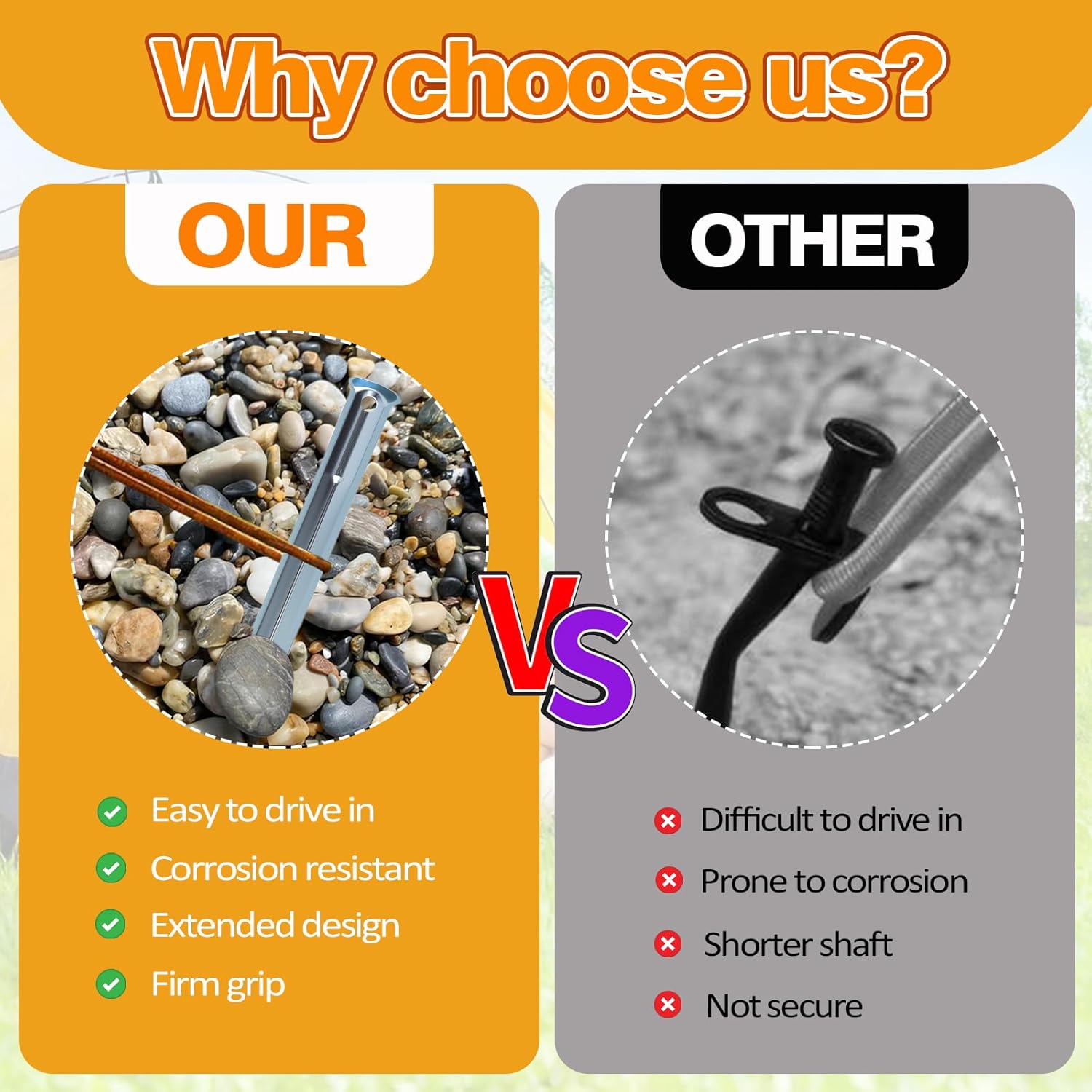 Pack of 12 Tent Pegs, 30 cm Pegs, Stable Pegs, Tent with V Profile and Eyelet, Metal Ground Spikes, Ground Anchors, Suitable for Tents, Camping Gazebos, Awnings and Other Outdoor Places