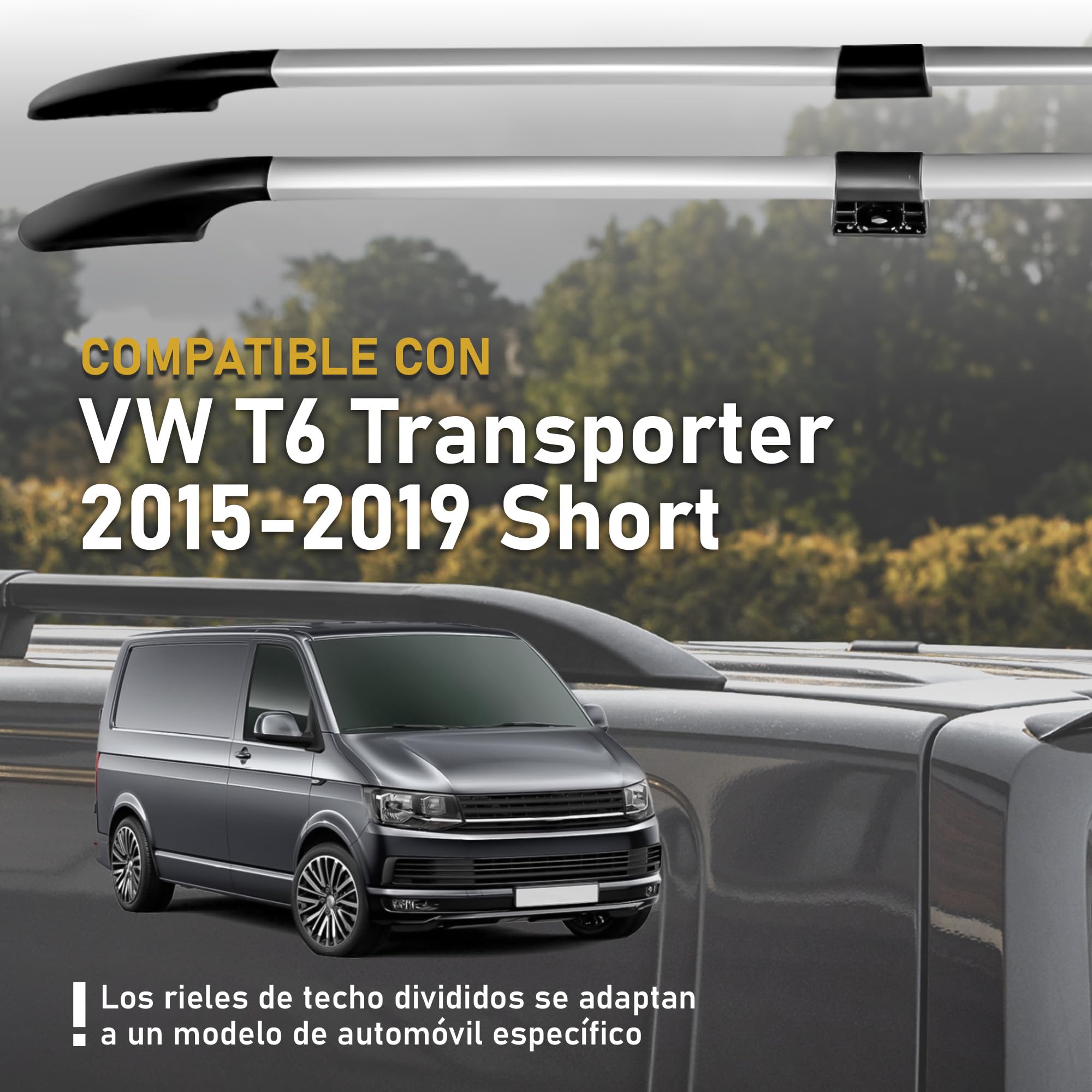 CHROMEMASTER | Compatible con VW T6 Transporter Short 2015-2019 | Barras Portaequipajes, Rieles de Techo; Se Utilizan para el Montaje de Portaequipajes de Techo, Cajas de Techo o Portabicicletas