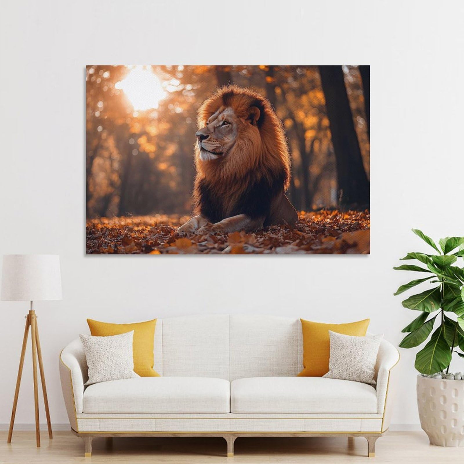 Junmoney Decorative Canvas Print Majestic Lion in Autumn Forest, 20x30inch(50x75cm), for Home Office, Desk Area Or Studio, Home Office Artwork with Decorative Appeal