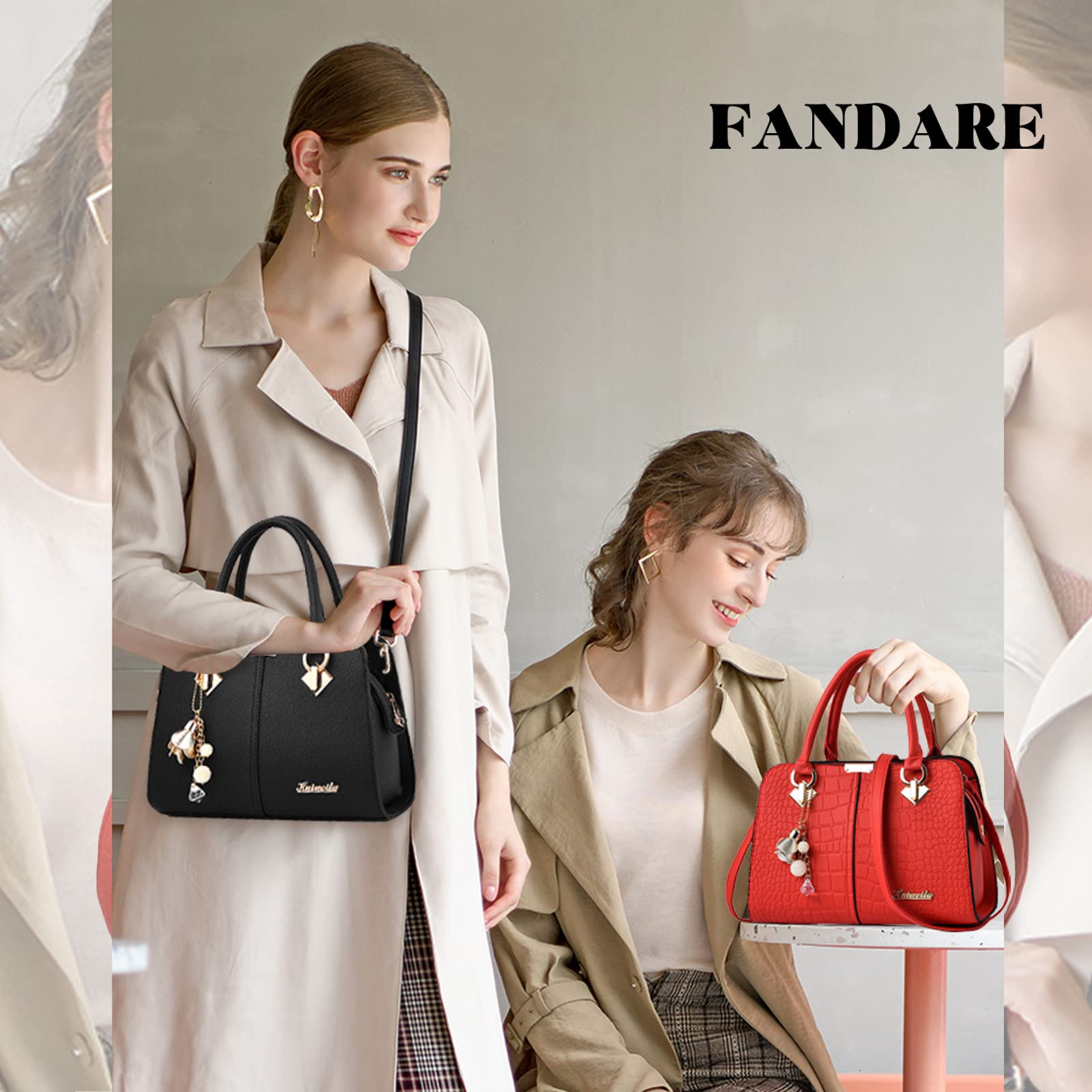 FANDARE Damen Handtasche Umhängetasche Frauen Schulterbeutel Shopper Tote Reise Henkeltasche Schulterriemen Abendtasche Citytasche Wasserdicht PU Leder Schwarz A