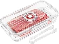 Vista 1 de Recipiente de almacenamiento de tocino con tapa hermética sellada al aire para nevera, soporte para tocino, carne y queso, con pinzas para servir