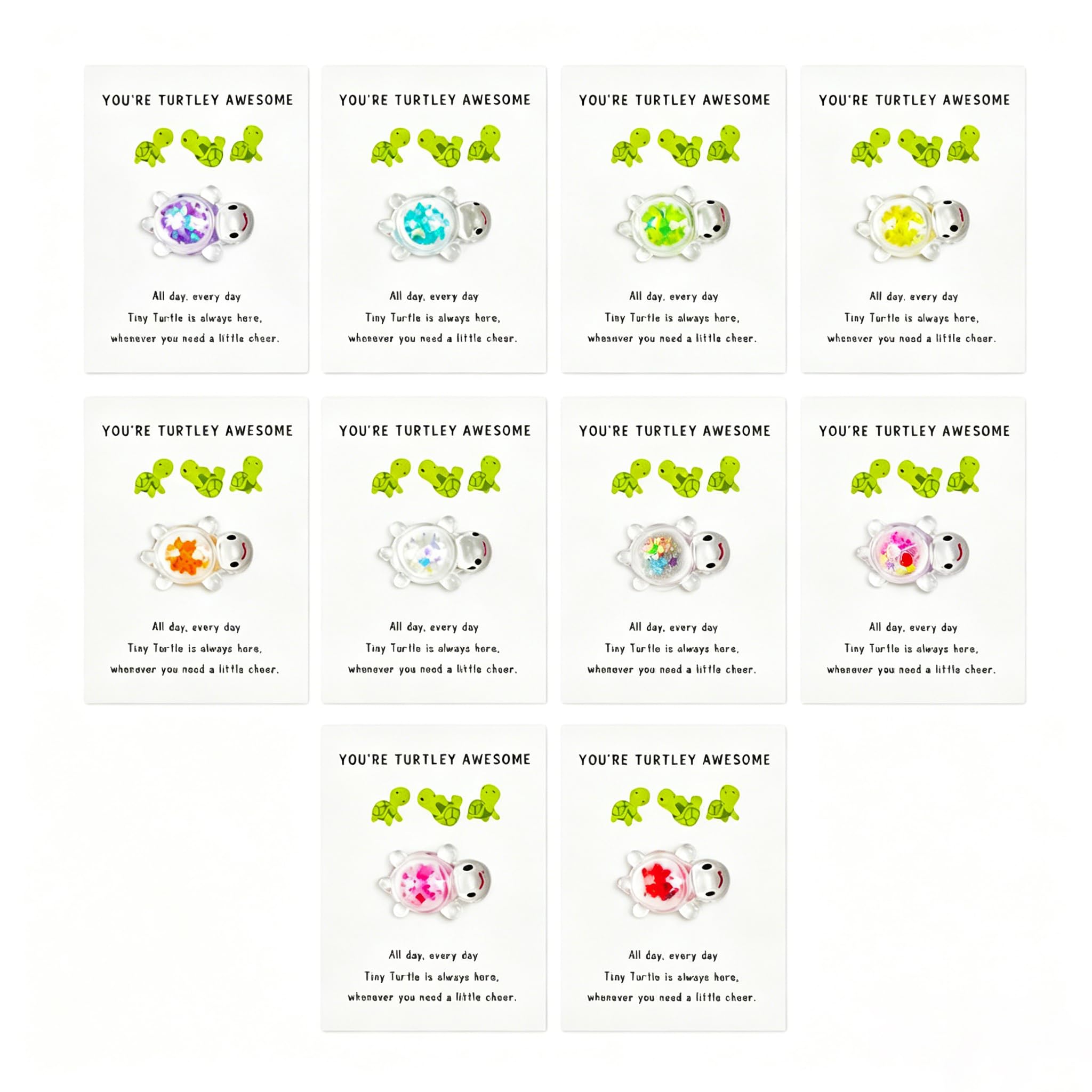 10Pcs Mini Turtle Pocket Hugs, Glitter Resin Turtle Ornament with You're Turtley Awesome Inspirational Card, Cheer Up Gifts for Women, Friends, Students, Family, Pocket Hugs Gifts for Animals Lover