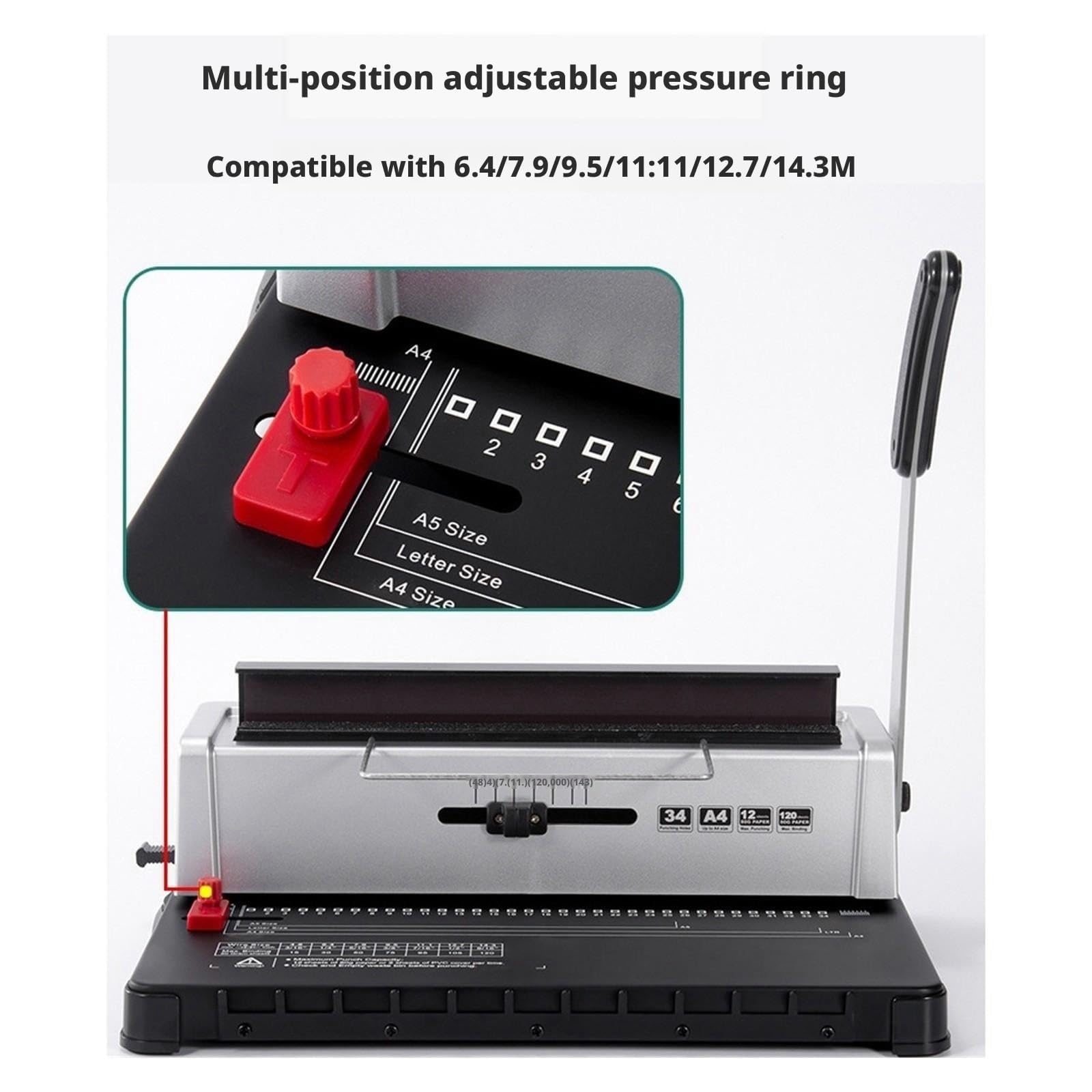 Rilegatrice A Spirale Manuale Formato A4, Con 34 Fori E Capacità Di 12 Fogli, Margine Regolabile 3/4/5 Mm, Passo 3:1, Ideale Per Relazioni, Contratti E Documenti D'ufficio Machine+50single-coil